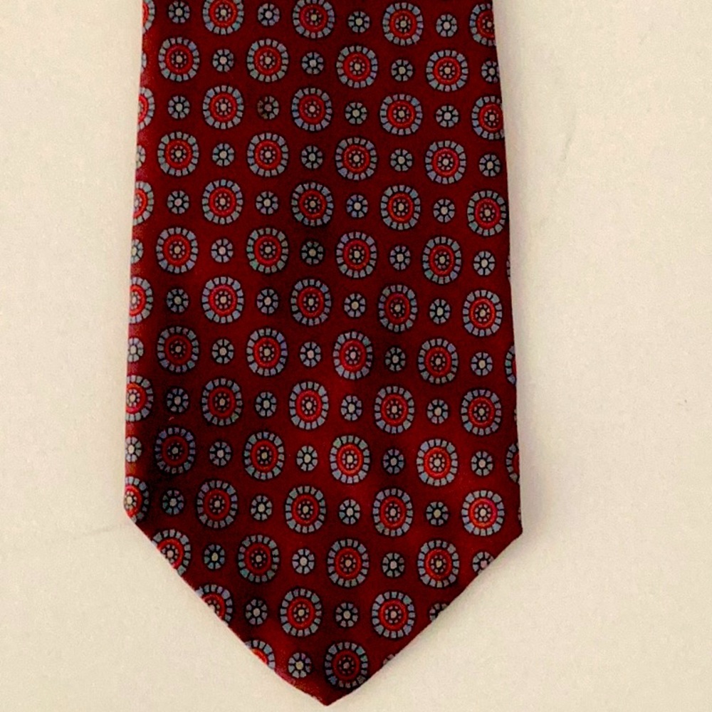 Brooks Brothers geometric pattern burgundy and blue 3.25” wide